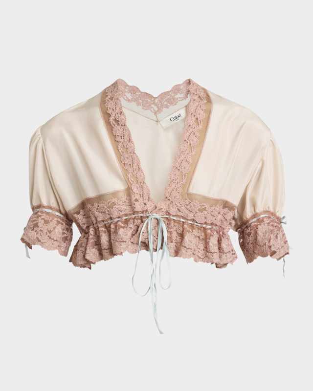 Lace Trim Drawstring Cropped Top